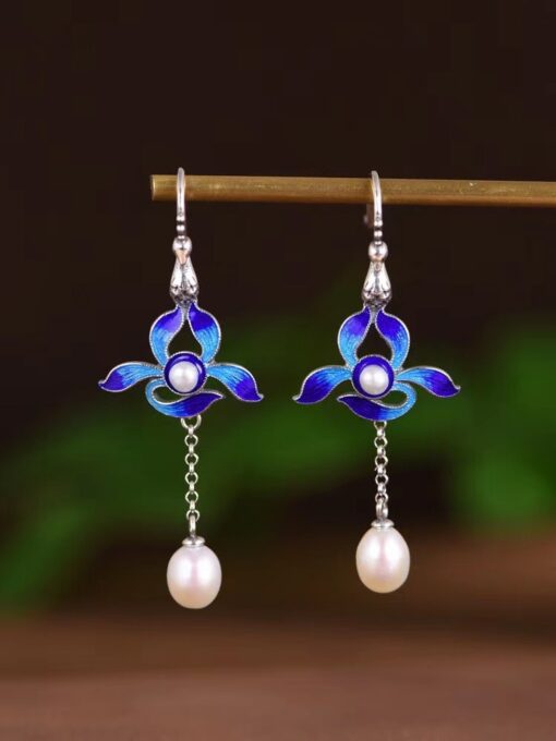 New S925 Silver Blue Fire Craft Pearl Earrings - Item No: ES00276